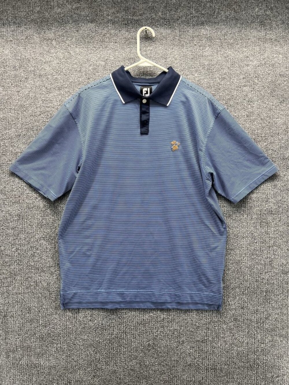 FootJoy Polo Shirt Men Large Blue Striped Stretch Golf National Canada